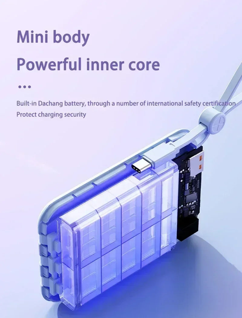 Lenovo 500000mAh Fast Charge Power Bank Portable Large Capacity 4 Built‑in Cables Backup Battery for Smartphones Daily Outdoor