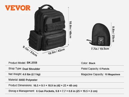 SucceBuy Tactical Range Backpack 2/6 Pistols Gun Backpack with Independent Pistol Bags and Magazines Pistol Backpack for Outdoor