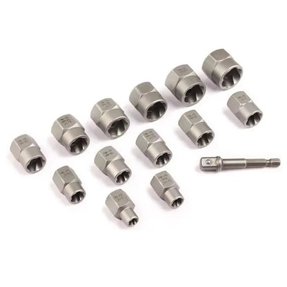 14Pcs Stripped Lug Nut Remover with Hex Adapter Extraction Socket Set, Impact Bolt & Nut Remover Removing Bolts and Nuts