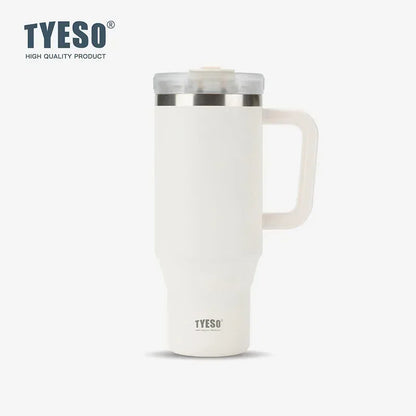 Tyeso 900/1200ML Tumbler Bottle Stainless Steel Car Mug With Handle Straw Thermal Iced Travel Vacuum Insulated Coffee Hot Cup