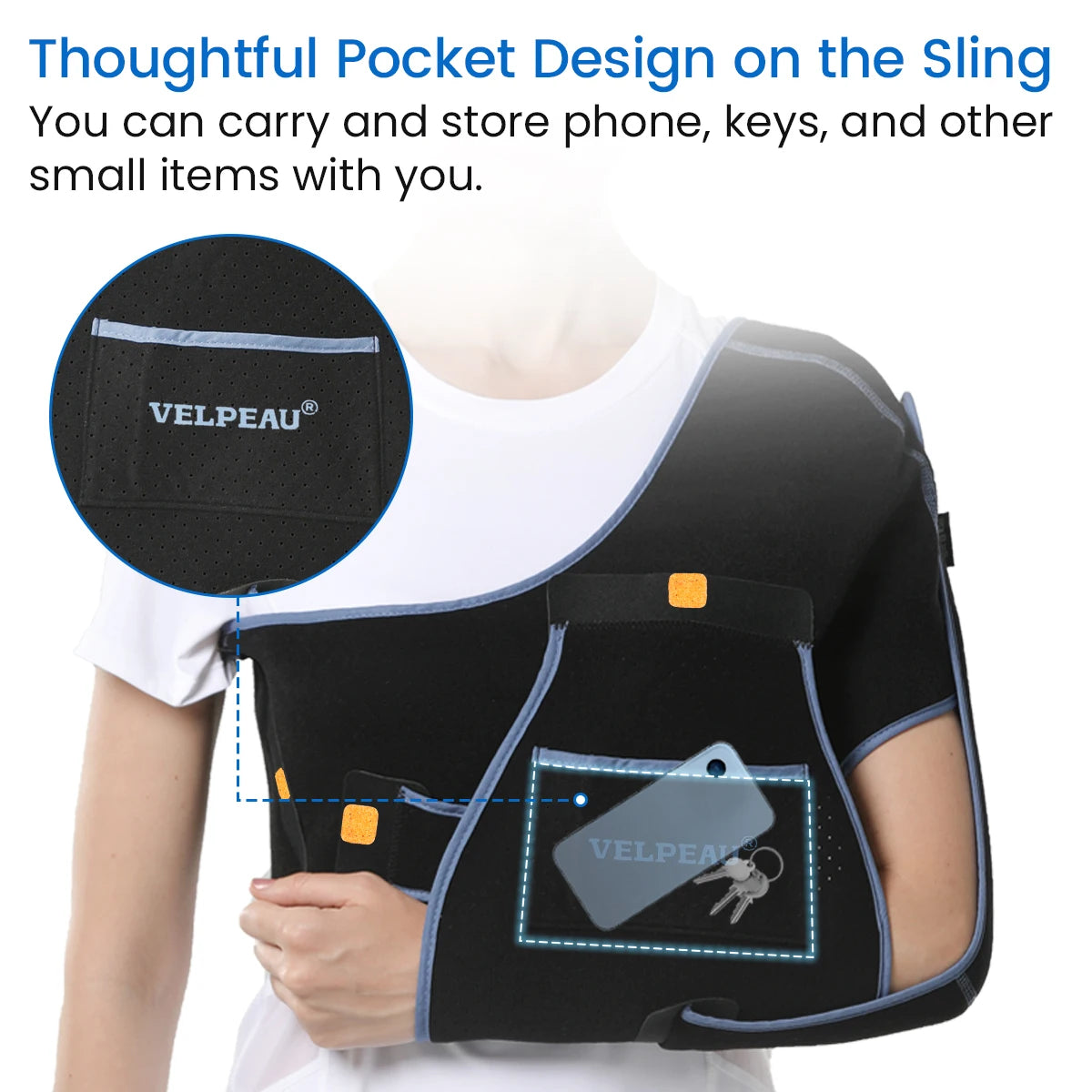 VELPEAU Shoulder Sling Breathable for Rotator Cuff Tear, Arm Fracture and Dislocation, Shoulder Immobilizer for Sleeping