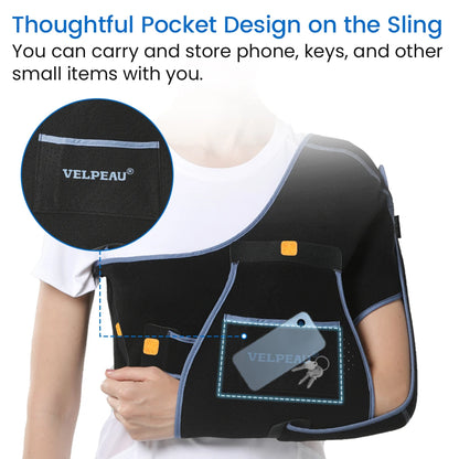 VELPEAU Shoulder Sling Breathable for Rotator Cuff Tear, Arm Fracture and Dislocation, Shoulder Immobilizer for Sleeping