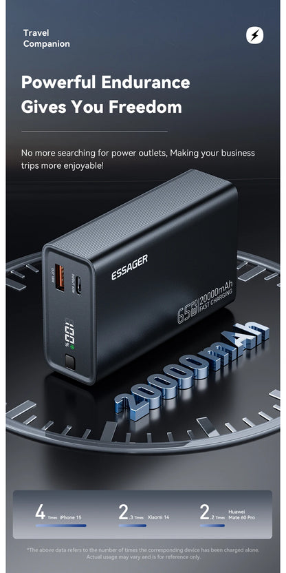 Essager Power Bank 20000mAh Portable PD 65W Fast Charging Mobile Phone External Battery Powerbank For IPhone17 16 15 Laptop Mac