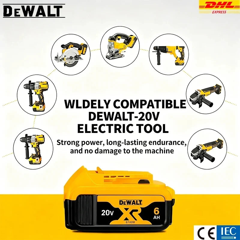 100% Original DeWalt 20V 6Ah 5Ah Battery Power Tool Replacement for DeWalt DCB206 DCB205 DCB202 DCB200 18V 20V Power Tool