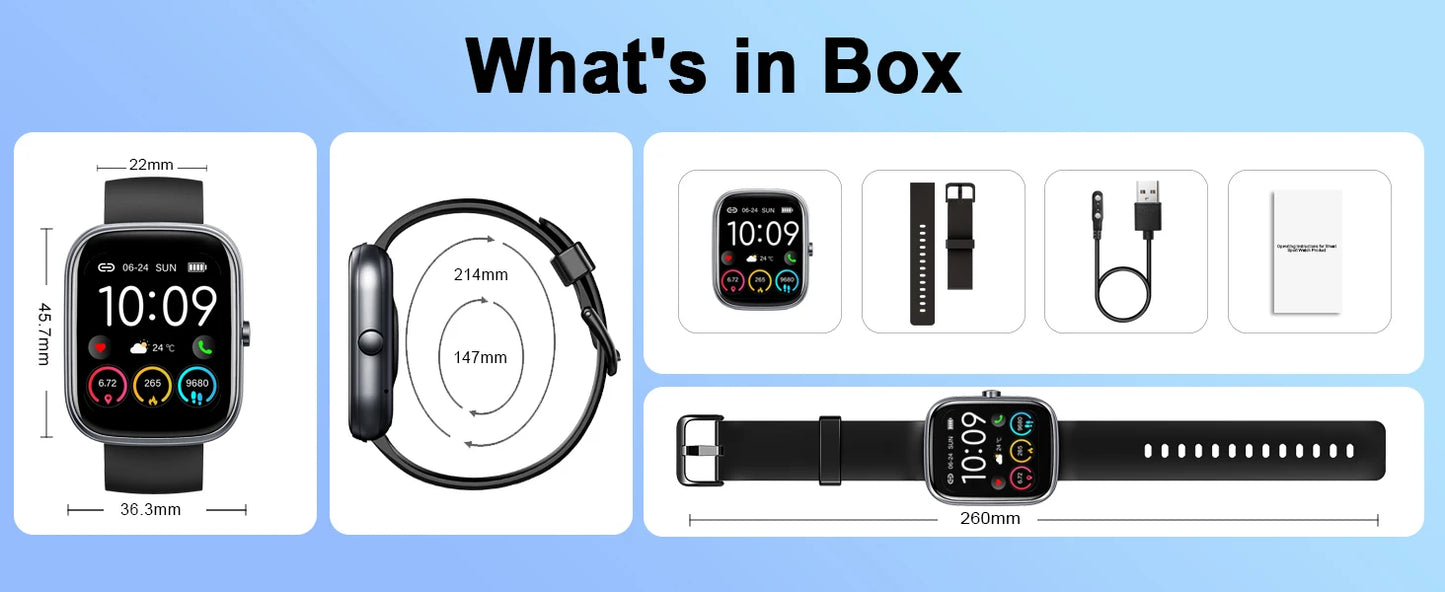Jugeman 1.91" Smartwatch (Answer/Make Call), IP68 Waterproof Fitness Tracker, 110+ Sport Modes, Heart Rate and Sleep Monit.
