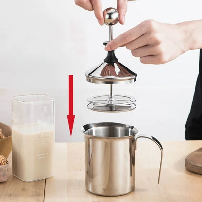 Milk Bubble Machine Stainless Steel Manual Milk Beater Latte Milkshake Coffee Machine Milk Foam Hand-held Milk Jug Gift Set