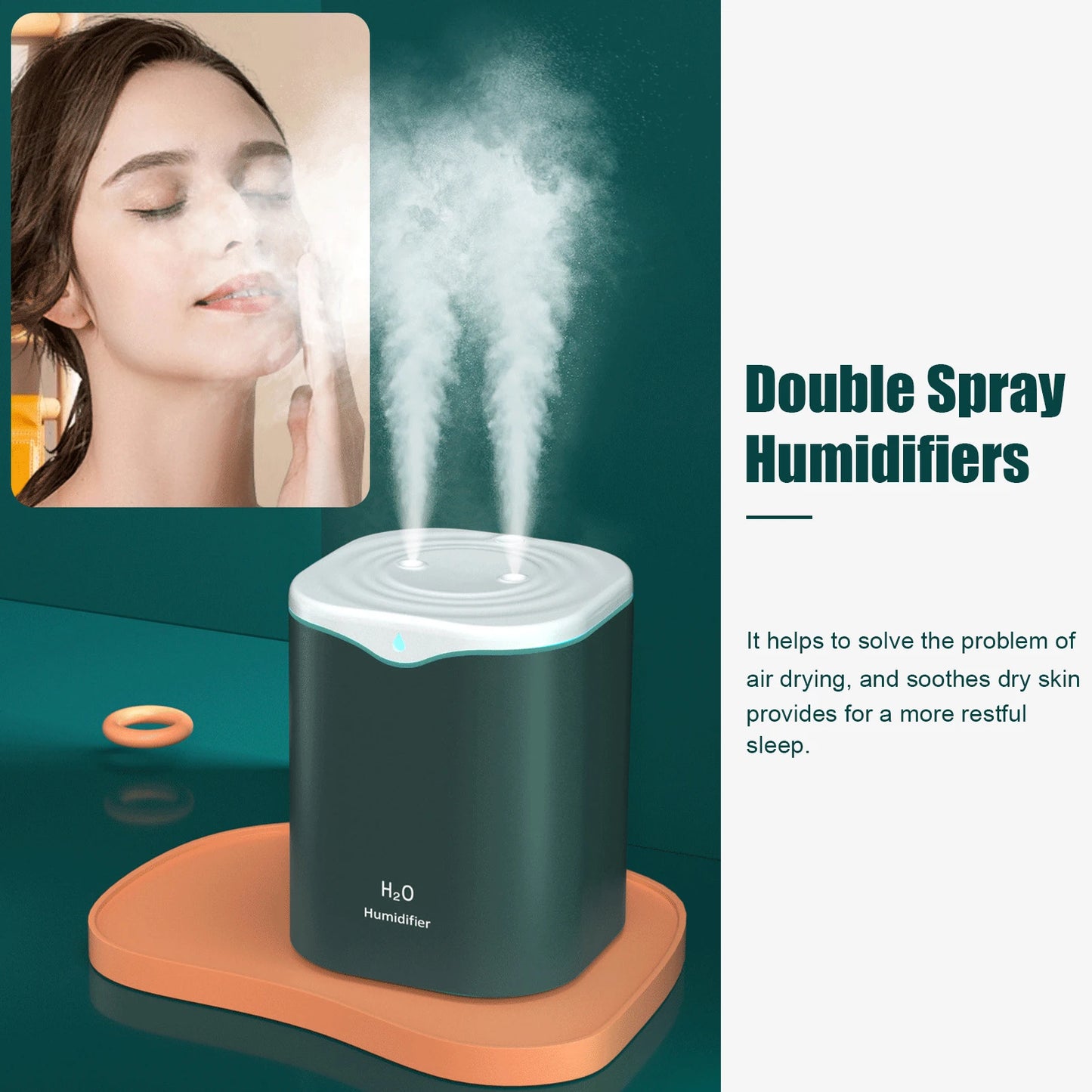 2L Double Spray Humidifiers with LED light Cool Mist Auto Shut-Off Humidifier Portable Desk Humidifiers for Bedroom Home  Room