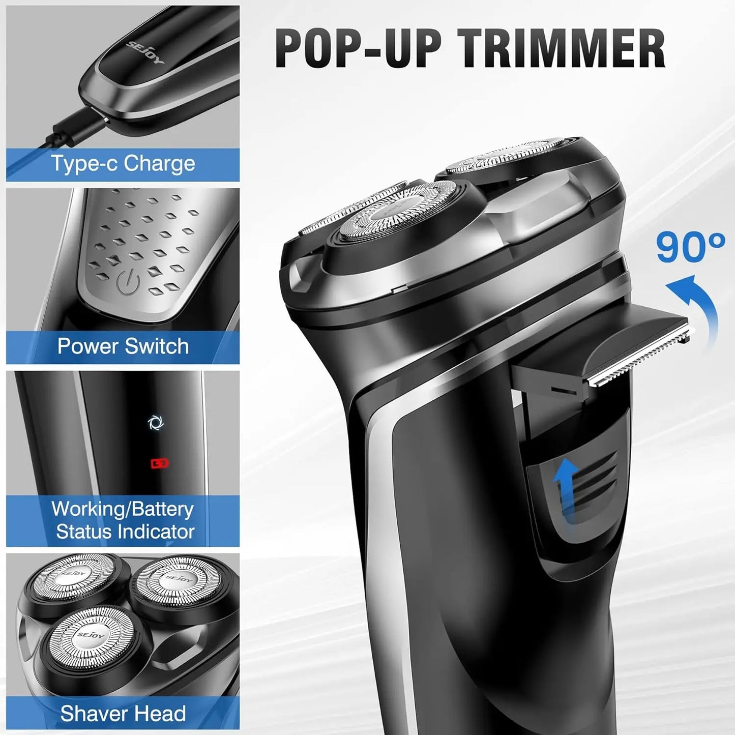 SEJOY Electric Shavers for Men Cordless Razor Hair Trimmer Waterproof IPX7 Travel Hairber Shaving Machine Home Appliances