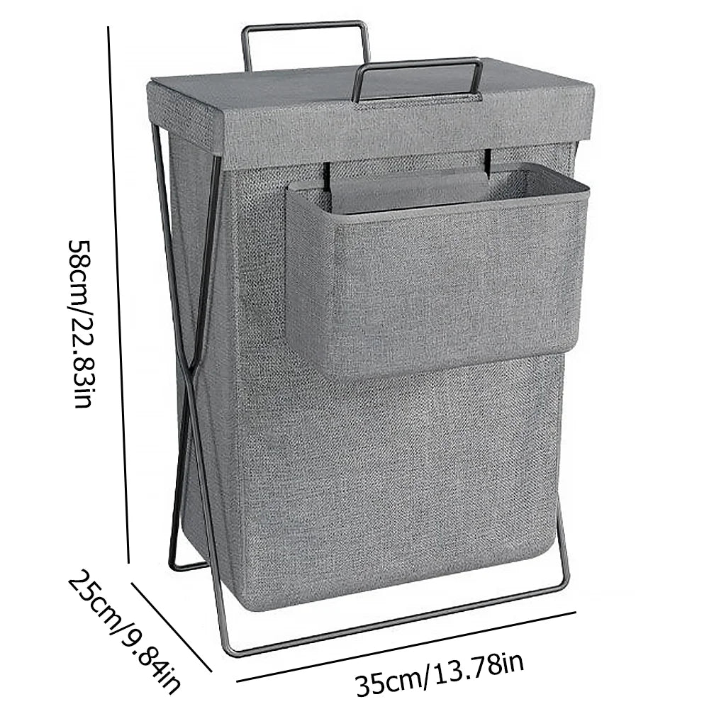 Foldable Storage Basket, Large Capacity Dirty Clothes Basket with hanging bag, Durable Canvas Organizer for Laundry