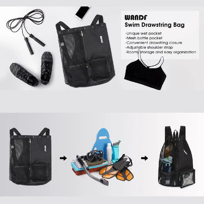 Women Travel Swimming Bag Mesh Drawstring Backpack with Wet Pocket Multipurpose Beach Backpack for Swimming Gym Workout Gear