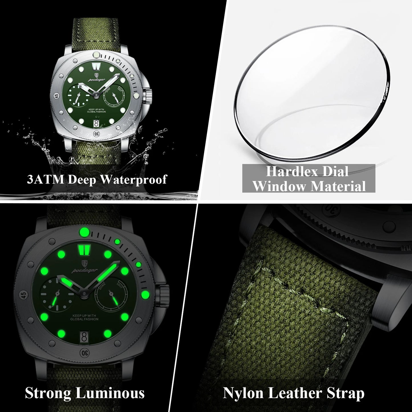 POEDAGAR High Quality Military Watch For Man Waterproof Luminous Date Fashion Men Clock Nylon Leather Quartz Men's Watches Reloj