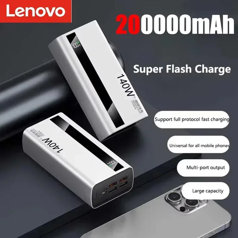 Lenovo 140W 500000mAh CCC Powerbank Super Fast Charging Portable Battery Charger Ultra Capacity LED Digital Display