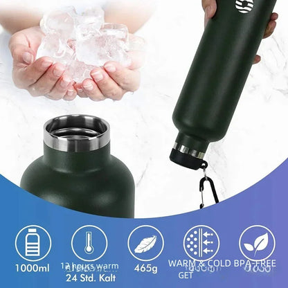 FEIJIAN Stainless Steel Thermos Bottle 1000ml Sports Flask Vacuum Insulated Water Bottle Leak Proof BPA Free