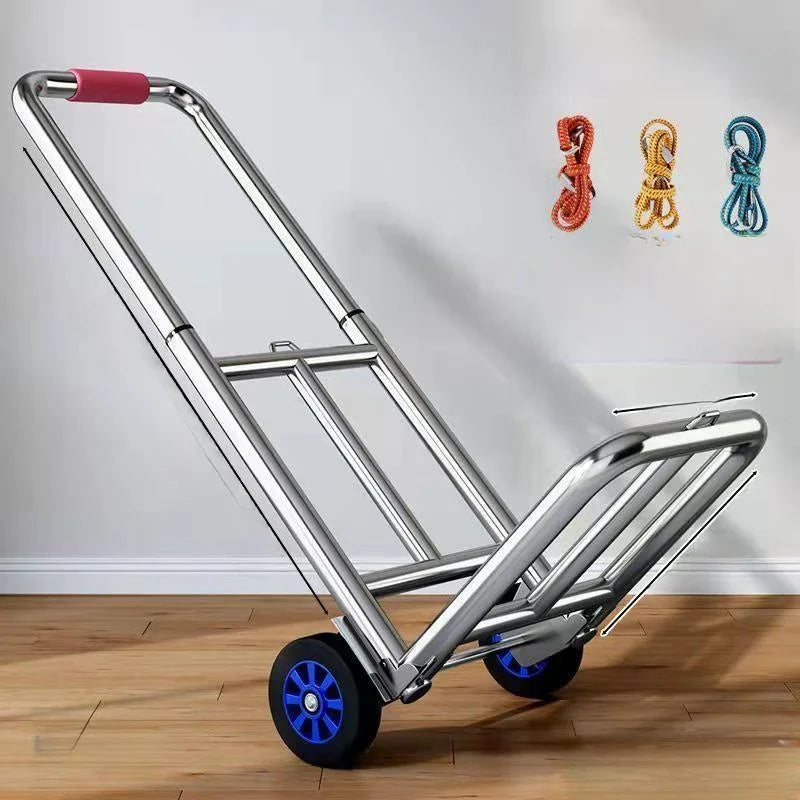Foldable Stainl Steel Hand-Pulled op Cart for Lage Transport Double Trailer Small Goods Trolley Pu Cart Water