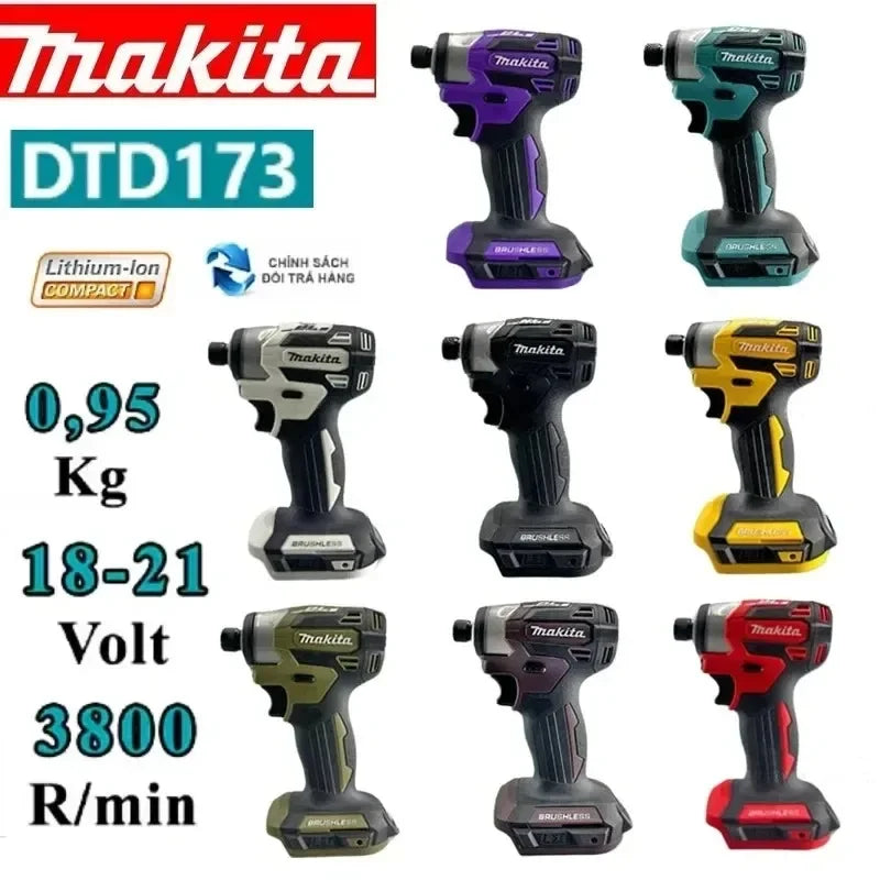 Makita DTD173 18V LXT Cordless Brushless Impact Driver 180 N·M Wood Bolt T-Mode Electric Drill Rechargeable Power Tools