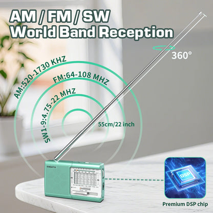 XHDATA D219 Portable Radio AM FM MW Shortwave Receiver Pocket Radio High Sensitivity Multi Band Radio with Speaker Earphone Jack