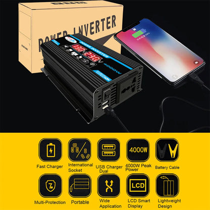 4000W Car Power Inverter DC 12V to AC 220V/110V Dual LCD Digital Display Voltage Transformer Car Charger Converter Adapter