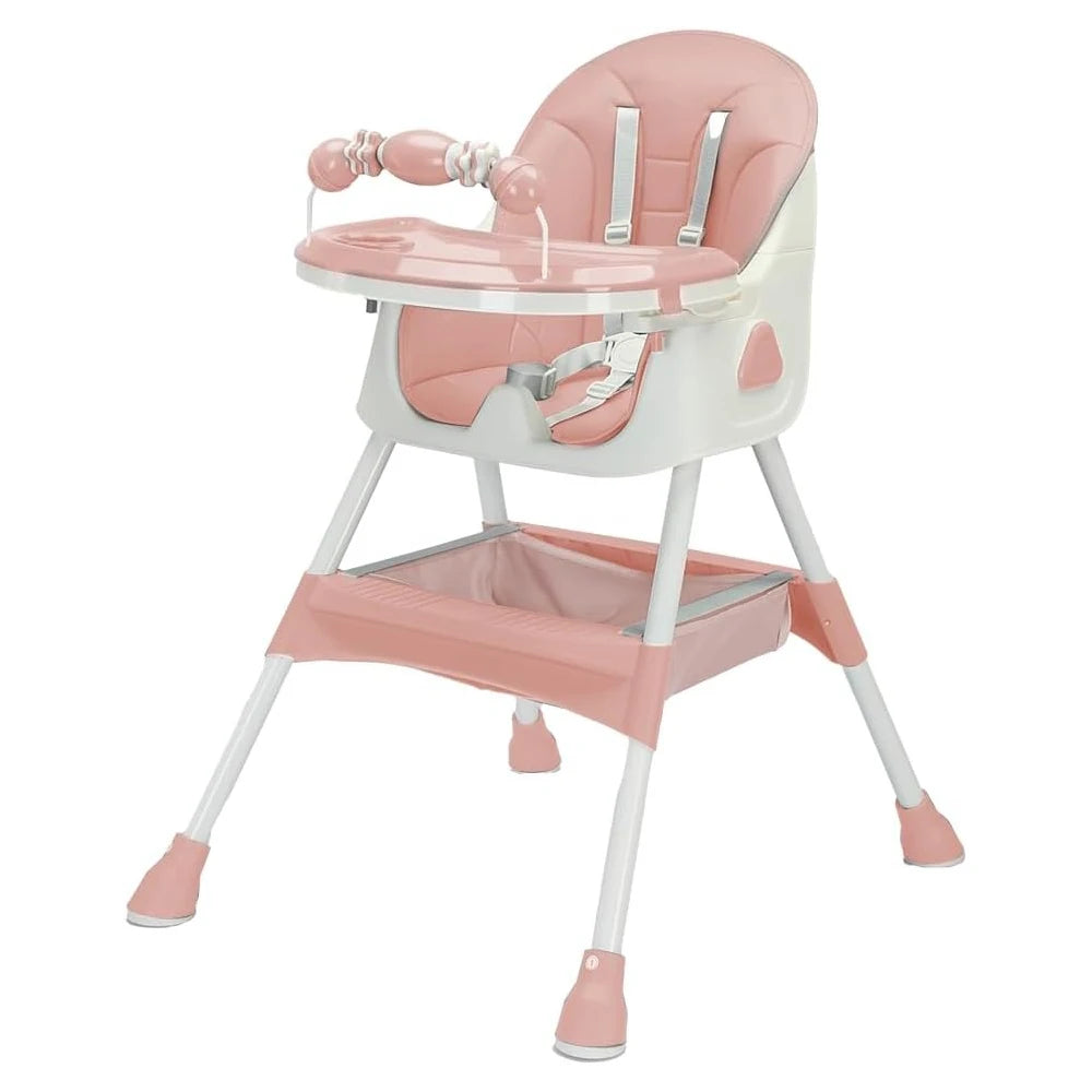 3-in-1 Baby HighChair, Foldable Portable Baby Dining Chairs Eat & Play Convertible High Chair with Double-Layer Dinner Plate