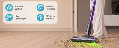 Lubluelu P4 Cordless Vacuum Cleaner 30Kpa Suction, 40Mins Runtime, Self-Standing, Green LED, for Hard Floor Carpet Pet