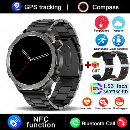 New GPS Track Smart Watch Men AMOLED HD Screen Outdoor Sports Fitness Heart Rate NFC IP68 Waterproof Bluetooth Call Smart Watch