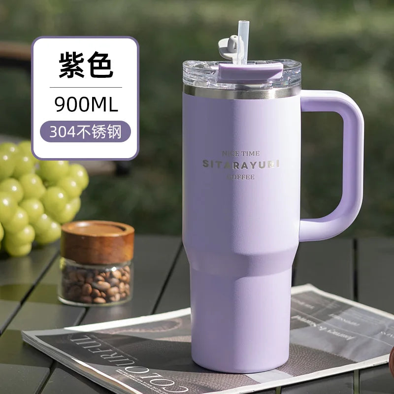 SITARAYURI 900ml Thermos Water Bottle Stainless Steel Coffee Cup Cold and Hot Double-layer Insulated Cup Tumbler Car Travel Mug