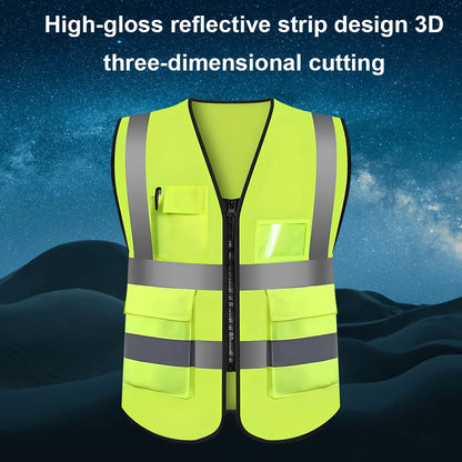 Reflective Safety Vest With 4 Pockets, Durable Protective Vest With Black Resin Zipper, High Visibility Reflective Clothing