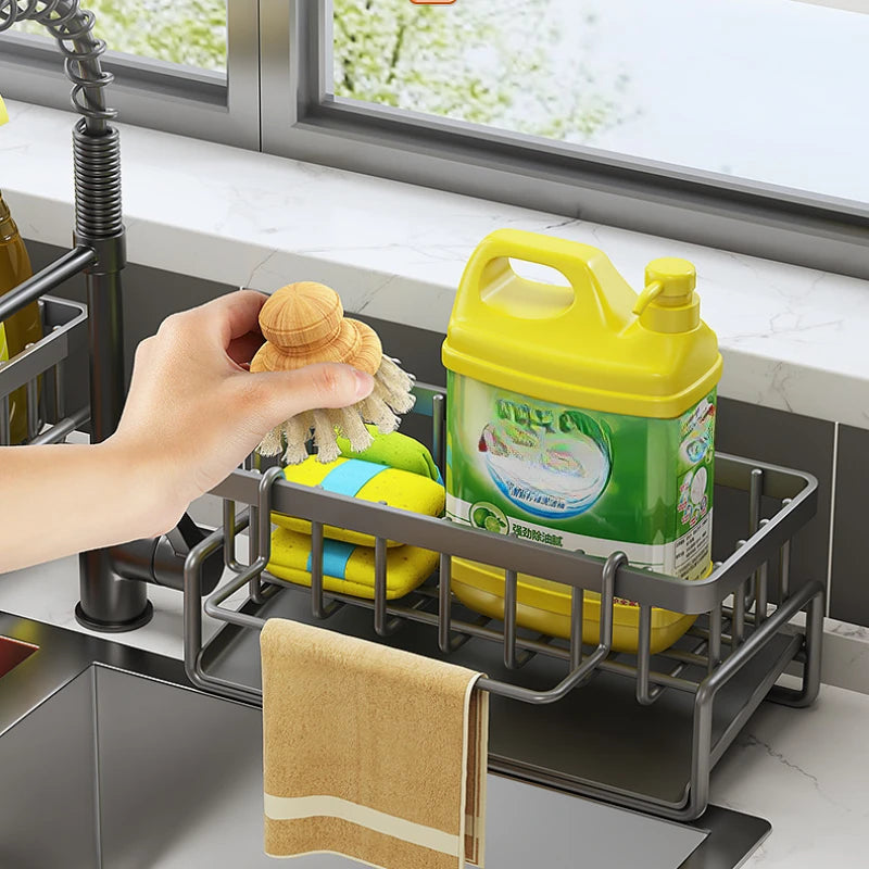 1 Pcs Kitchen Space Aluminum Sink Drain Rack Sponge Storage Faucet Holder Soap Drainer Shelf Basket Organizer Bathroom Accessories