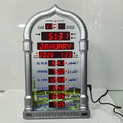 12V Azan Mosque Calendar Muslim Prayer Wall Clock Alarm Islamic Mosque Azan Calendar Ramadan Home Decor with Remote Control