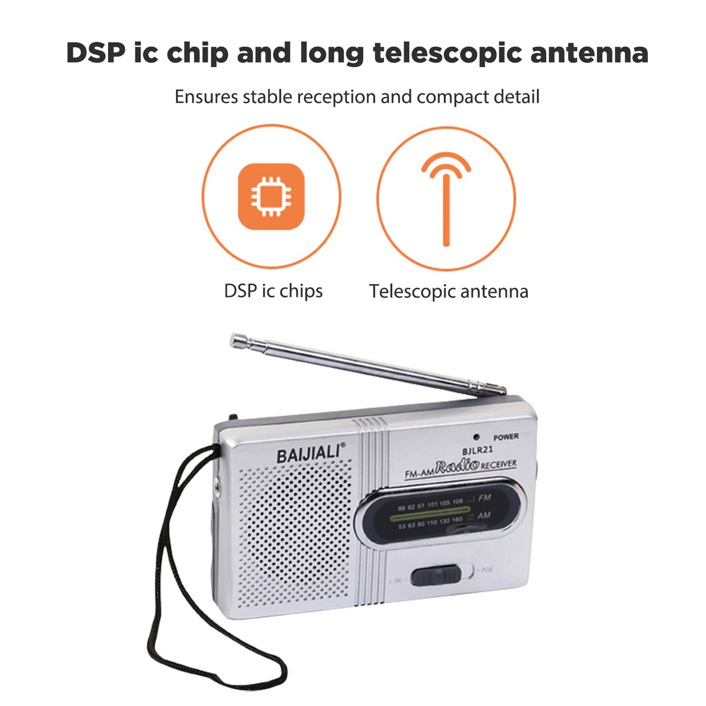Radio FM/AM Small Portable Radio Battery Operated Radio Full-wave Band World Receiver Telescopic Antenna Built-in Speaker
