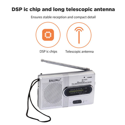 Radio FM/AM Small Portable Radio Battery Operated Radio Full-wave Band World Receiver Telescopic Antenna Built-in Speaker