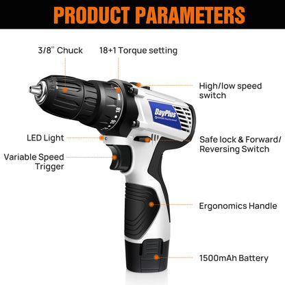Electric Screwdriver & Drill 2-in-1, Brushless Motor & Li-Battery, Home/Industrial Tools, Fast Drilling & Screwing