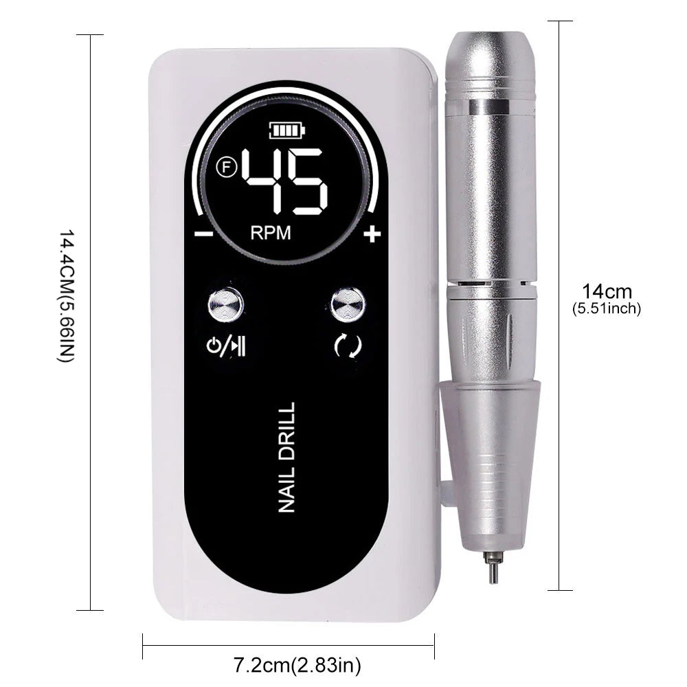 45000RPM Professional Electric Nail File Rechargeable Electric Nail Drill Low Noise Nail Sander File for Manicure Salon Tool