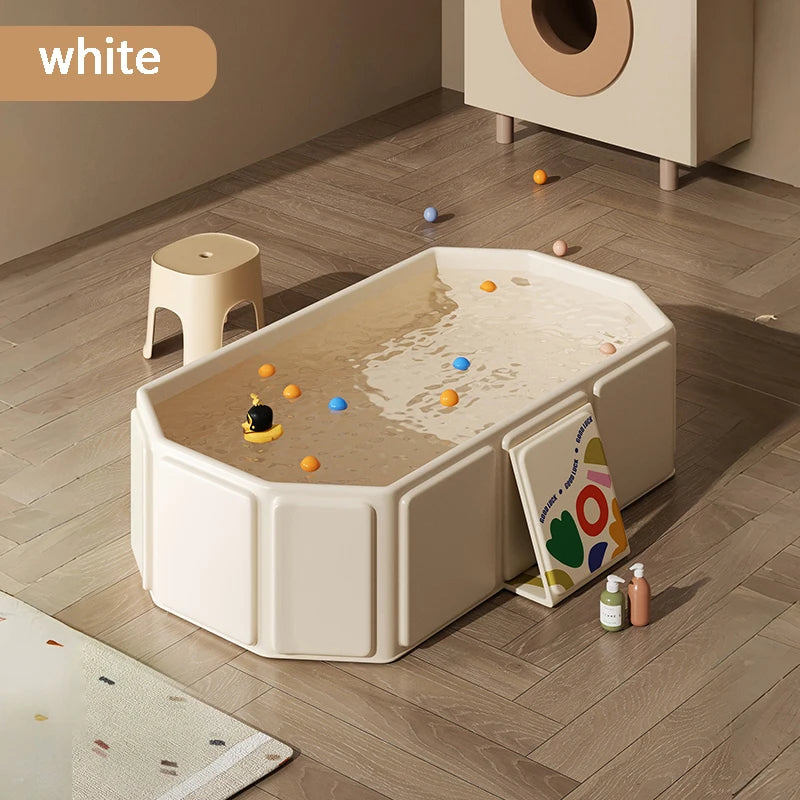 1PC green and white children's portable thick folding bathtub, suitable for travel