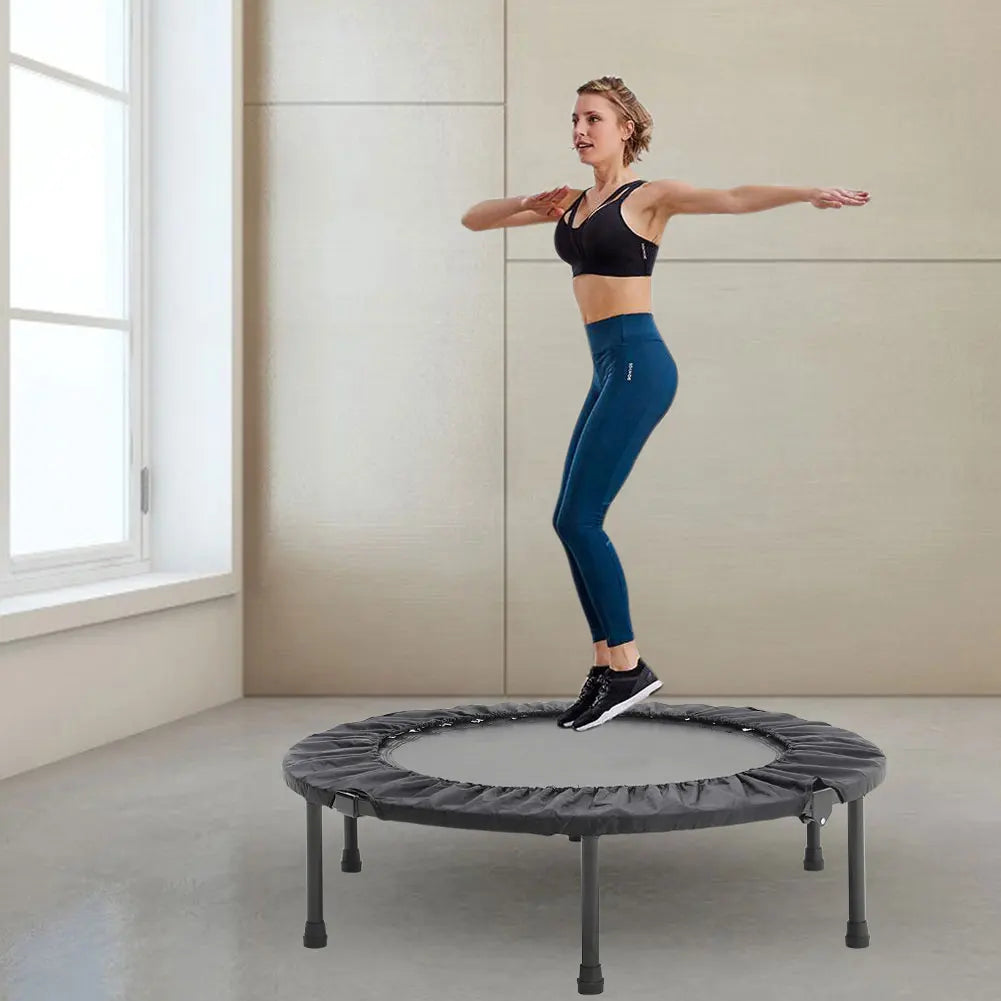 【Breeins】Folding Trampolines Fitness Indoor Exercise Workout Rebounder Sport Trampoline Handle Trampoline for Adults Jumping T