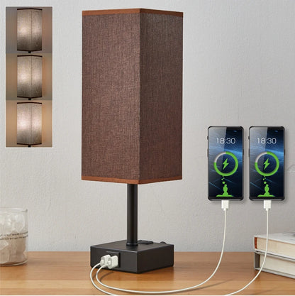 Bedside Lamp Touch Control Table Lamp with USB A+C Charging Ports 3-Way Dimmable Desk Lamps with Fabric Shade for Bedroom 2025