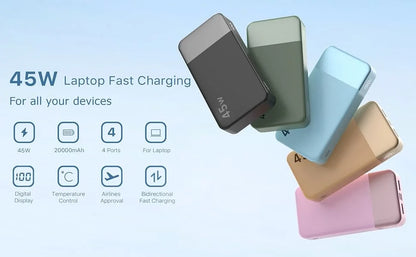Nobis 20000mAh 45W Powerbank Fast Charge Power Bank with LED Display, Super Fast Charging Portable Charger with LED Display for iPhone 17 16 15 14 13