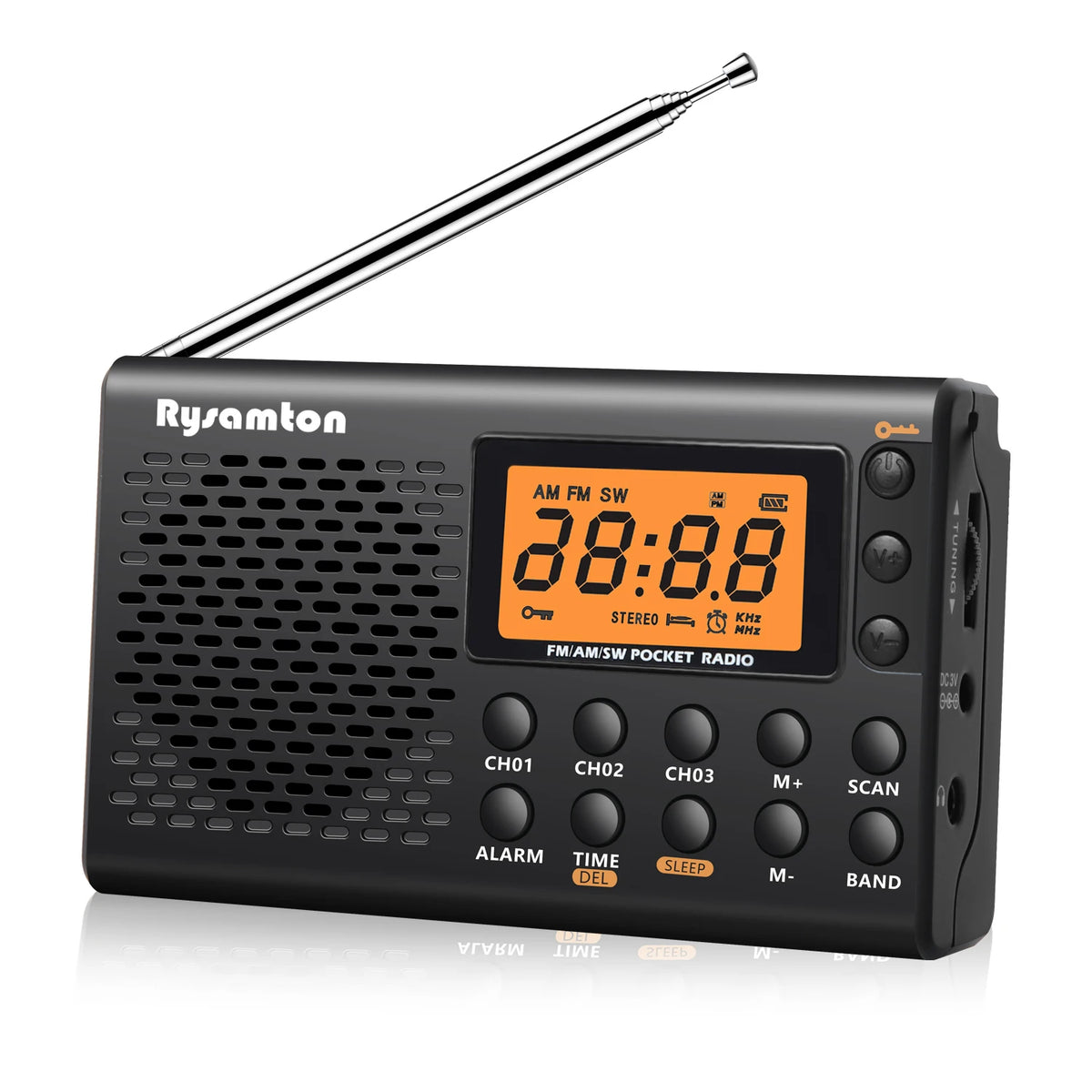 Rysamton Portable AM/FM Shortwave Radio Big Digital Display With Sleep Timer and Alarm Clock Function, Battery Operated Radios