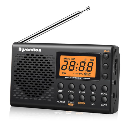 Rysamton Portable AM/FM Shortwave Radio Big Digital Display With Sleep Timer and Alarm Clock Function, Battery Operated Radios