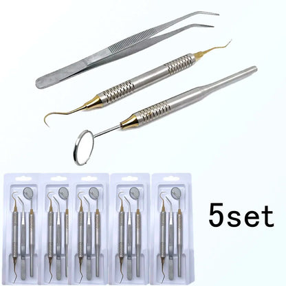 1/5set Dental Mouth Mirror Tweezers Curve Probe Tweezer Stainless Steel Dental Instruments Dentist Teeth cleaning Tool