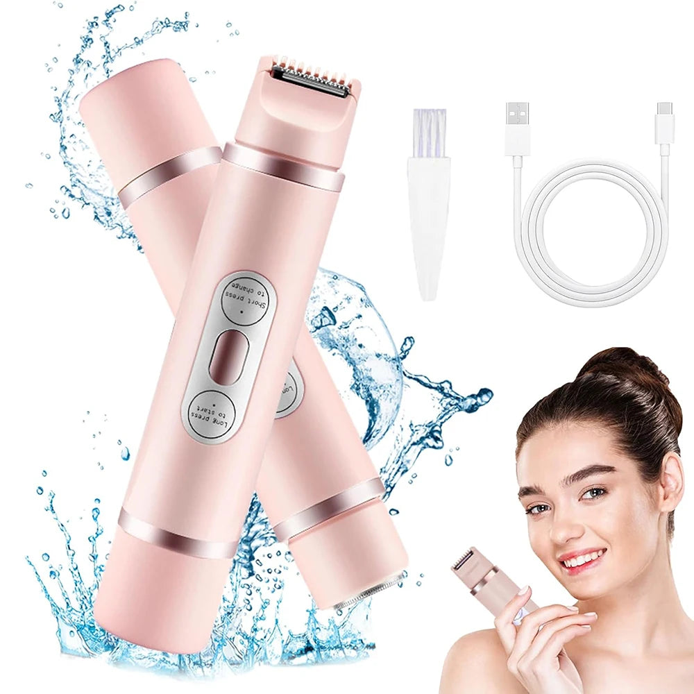 Electric Razors for Women 2-in-1 Rechargeable Bikini Trimmer Painless Body Hair Remover for Ladies Pubic Legs Face Underarms