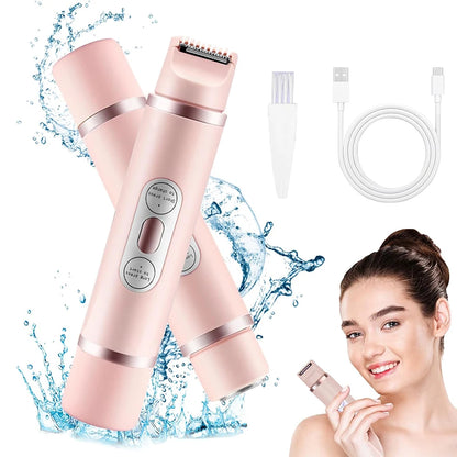 Electric Razors for Women 2-in-1 Rechargeable Bikini Trimmer Painless Body Hair Remover for Ladies Pubic Legs Face Underarms