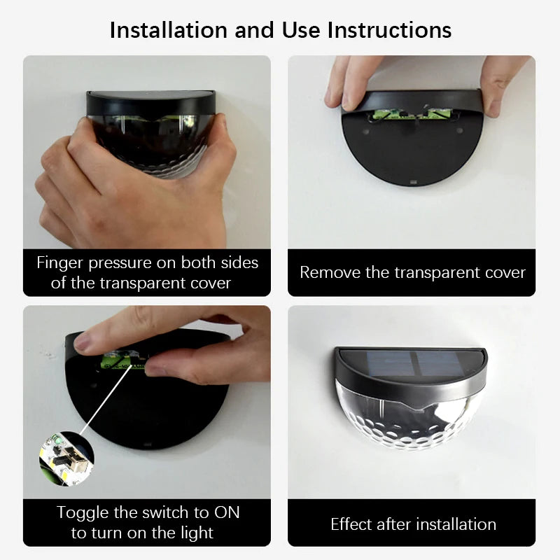 2PCS Solar Wall Lamp, 6LEDs Outdoor Waterproof Solar Light Warm White, for Yard, Garage, Garden, Porch, Fence, Driveway, Railing