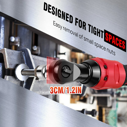 DayPlus 200NM 3/8" Cordless Electric Ratchet Wrench,90° Angle Wrench 12V Power Ratchet Tool with 2 Batteries & Charger+7 Sockets