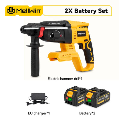 MELLWIN 26MM Brushless Electric Hammer Drill Cordless Household Rotary Impact Hammer Power Tool For Makita 18V Battery Pin