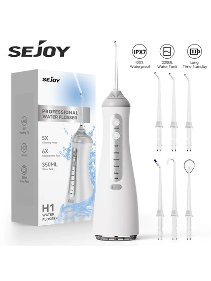 SEJOY Dental Oral lrrigator for Men Women Teeth Cleaner Portable Dental Water Flosser 4 Modes IPX7 Mouth Washing Machine