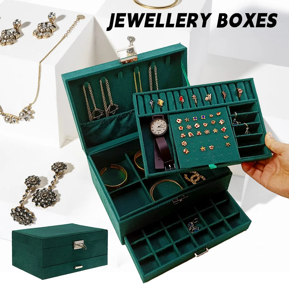 Large Jewellery Box Rings Necklaces Bracelets Jewelry Storage Organiser Green UK