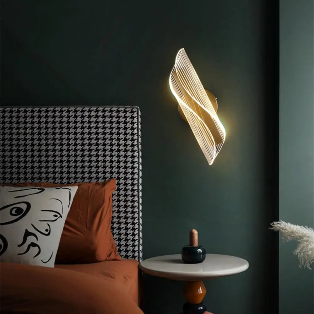 LED Interior Wall Sconce,12W Dimmable Modern Wall Lamp, Acrylic Interior Wall Light for Bedroom, Hallway,3000K-6500K, Gold