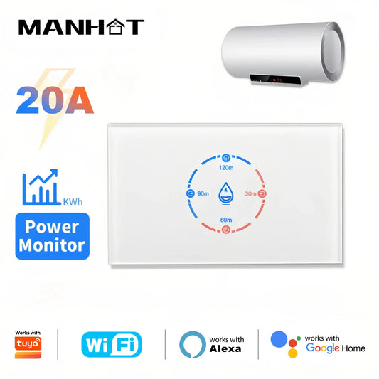 Smart WiFi Boiler Switch with Energy Monitoring 4400W Smart Water Heater Switch 20A US Standard Work for Tuya Alexa Google Home