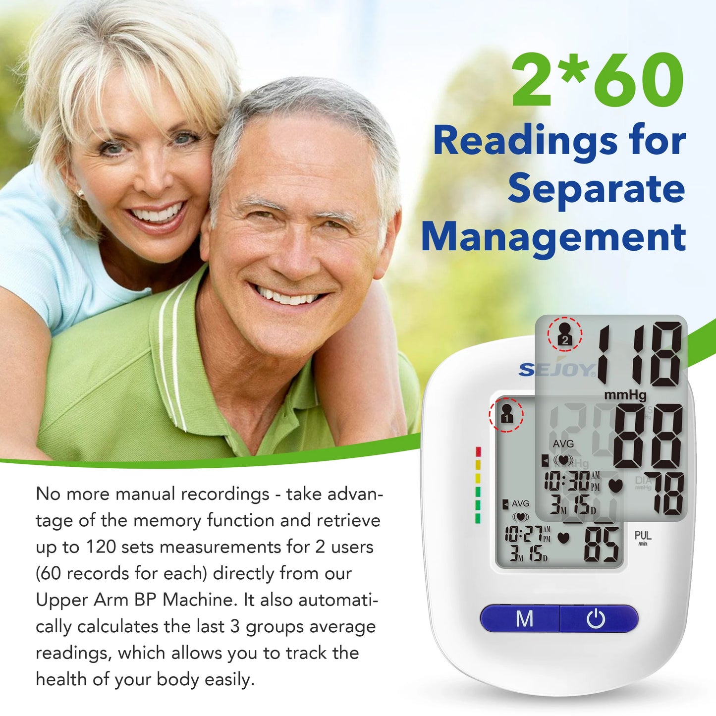 Sejoy DBP Blood Pressure Monitor Upper Arm Automatic BP Cuff Machine with LED Display for Home Use Health Care