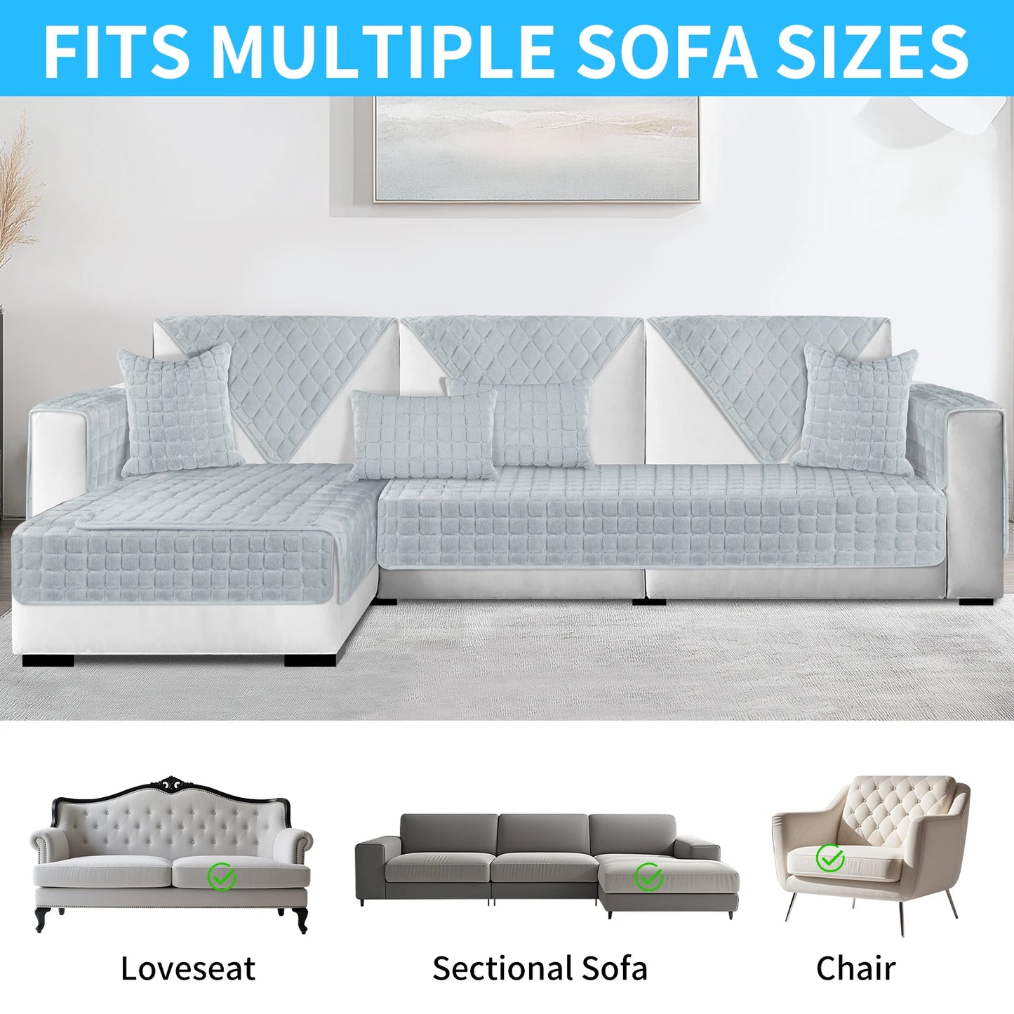 Soft Flannel Sofa Covers Washable Sofa Cushion Covers Non-Slip Couch Slipcovers for Sectional Sofa L Shape Furniture Protector